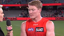 Matt Rowell speaks post-match. 