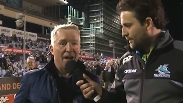 Paul Green giving an interview at the Cronulla Sharks Old Boys day.