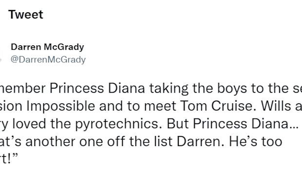 Former royal chef Darren McGrady recalls hilarious quip Princess Diana made about Tom Cruise - why she would never date him.