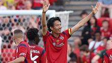 ADELAIDE, AUSTRALIA - JANUARY 04: Hiroshi Ibusuki of Adelaide United looks to the crowd after scoring the equaliser during the A-League Men round 11 match between Adelaide United and Wellington Phoenix at Coopers Stadium, on January 04, 2024, in Adelaide, Australia. (Photo by Sarah Reed/Getty Images)
