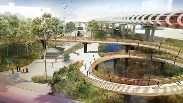 Artist's impression of the Flemington Bridge section of the North East Bike Link. (Supplied)