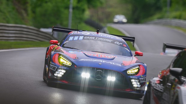 The #3 Mercedes-AMG GT3 of Max Verstappen (NED), Lucas Auer (AUT), Jules Gounon (AND) and Daniel Juncadella ( ESP) of Mercedes-AMG Team Verstappen Racing during the ADAC Ravenol 24h Race at Nuerburgring on May 14, 2026 in Nuerburg, Germany. (Photo by Christian Kaspar-Bartke/Getty Images)