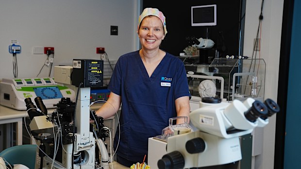 Genea Embryologist Clare Ussher pictured in Genea Fertility's Melbourne laboratory. Picture: Adam Taylor