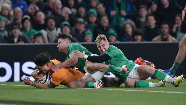 Jordan Petaia scored the sole Wallabies try in their match against Ireland.
