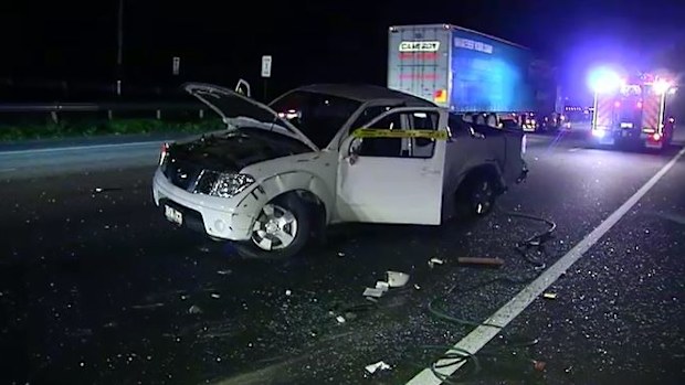 The crash is believed to have been caused when a bus crossed lanes and clipped a car. (9NEWS)