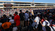 Fans crowd the track and grandstands for the podium presentation after the Formula 1 Pirelli United States Grand Prix on October 20, 2024, at Circuit of The Americas in Austin, Texas.  (Photo by David Buono/Icon Sportswire via Getty Images)