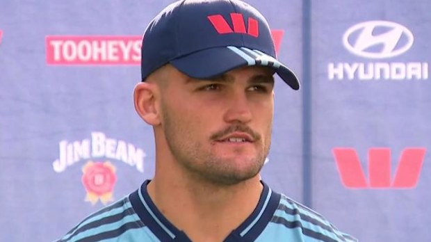 Blues star Nathan Cleary speaks to media.
