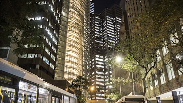 A general view of Bligh Street in Sydney at night on May 31, 2017 in Sydney, Australia.