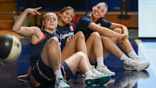 From left: Brooke Basham, Tayla Brazel and Isabelle Bourne of the Adelaide Lightning.