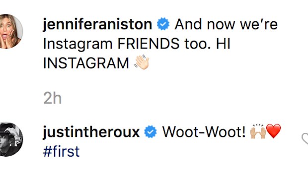 Justin Theroux, Jennifer Aniston, Instagram, comment