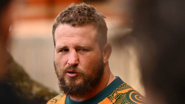 James Slipper of the Wallabies speaks to media at Birrarung Marr in Melbourne.