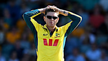 Adam Zampa reacts during game one of the One Day International series between Australia and South Africa.