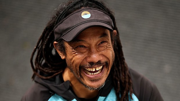New All Blacks defence coach Tana Umaga smiles before a  press conference.