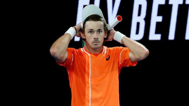 Alex de Minaur of Australia reacts.