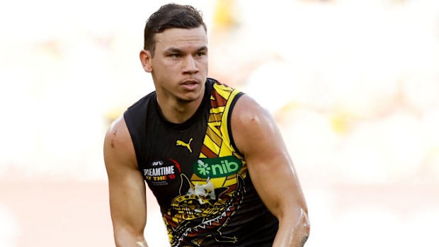 Daniel Rioli of the Tigers runs with the ball.