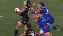 Jarome Luai pulled down from behind by Tyson Frizell.