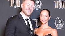 Jordan De Goey and Aisha Jade McKinnon during the Collingwood Magpies Best And Fairest.