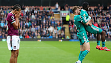 Hannibal Mejbri of Burnley reacts to conceding a penalty.