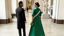 Prince Carl Philip and Princess Sofia of Sweden prepare for a diplomatic reception inside the Royal Palace at Stockholm on April 6, 2022.