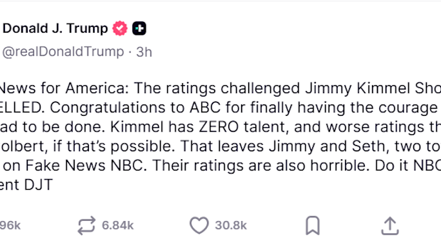 Donald Trump Truth Social post about Jimmy Kimmel