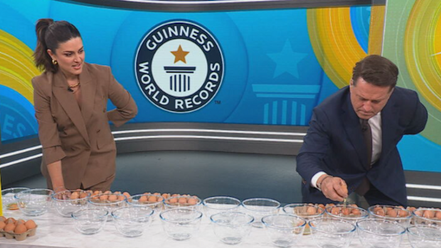 Karl Stefanovic Sarah Abo egg cracking Guinness World Record challenge Today Show November 20, 2025