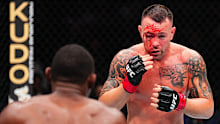 Colby Covington battles Joaquin Buckley in a welterweight fight during the UFC Fight Night event at Amalie Arena in Tampa, Florida.