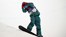 LIVIGNO, ITALY - FEBRUARY 13: Scotty James of Team Australia reacts after he falls in run three of the Men's Snowboard Halfpipe final on day seven of the Milano Cortina 2026 Winter Olympic games at Livigno Snow Park on February 13, 2026 in Livigno, Italy. (Photo by Hannah Peters/Getty Images)