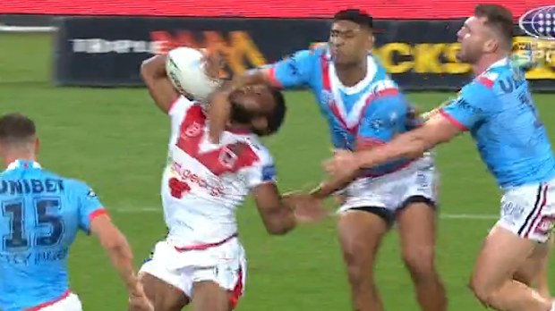 Daniel Tupou avoided the sin bin despite this high tackle.