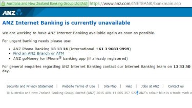 Anz Bank Suffers In!   ternet Banking Outage Following Refresh - the message displayed on the anz internet banking website