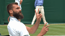 Benoit Paire argues his case to the umpire.
