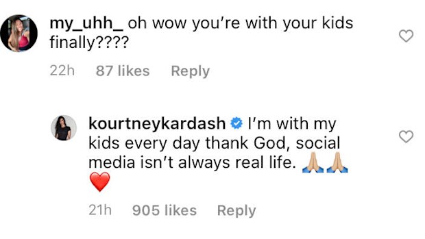 Kourtney Kardashian hits back at accusation she never spends time with her children