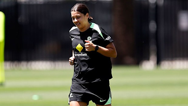 Sam Kerr of the Matildas seen in training.