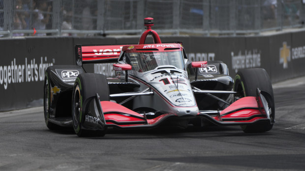 Will Power drives during qualifications for the IndyCar Detroit Grand Prix auto race in Detroit, Saturday, June 1, 2024. (AP Photo/Paul Sancya)