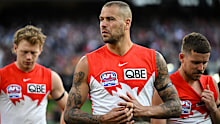 Lance Franklin of the Swans looks dejected after losing the grand final.