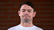 Lachie Neale speaks to the media, stepping down as Brisbane captain.
