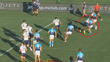 Maika Sivo collected AJ Brimson with a high shot in the Eels vs Titans trial match. 