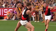 Jack Scrimshaw hits Jordan Ridley high.