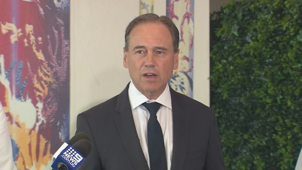 Greg Hunt talks about the approval of the fourth booster shot at a press conference.