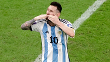 Lionel Messi blows a kiss to fans after Argentina's third goal. 