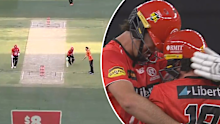 Oliver Peake celebrates after an earlier Renegades run out.