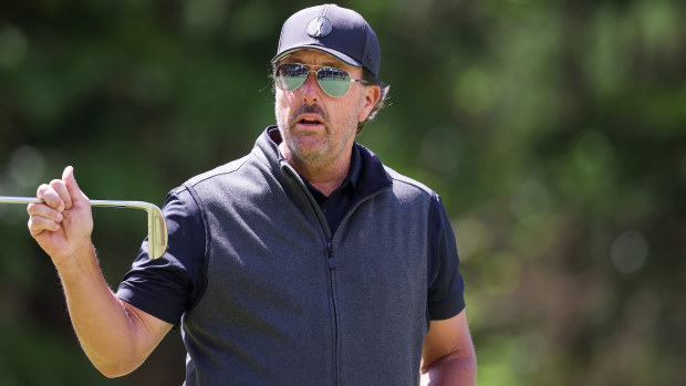 Phil Mickelson of the United States looks on during the Pro-Am ahead of the LIV Golf Invitational.