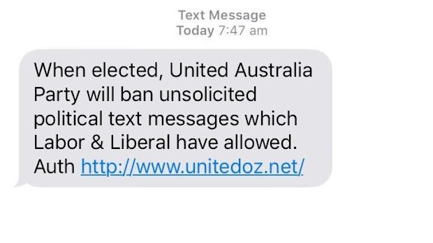 Clive Palmer texted voters at 7:47am on Thursday, pledging to ban unsolicited texts.