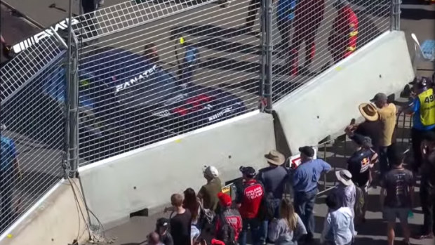 Prince Jefri Ibrahim had a massive crash at the final corner during the first qualifying session for the GT World Challenge. The wall was moved back well over a metre by the crash.