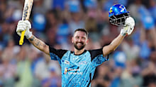 Matt Short of the Strikers brings up his 100th run.