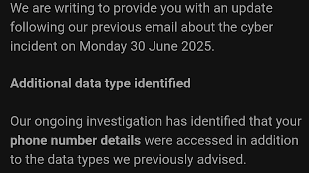 An excerpt of the email sent to some Qantas customers.