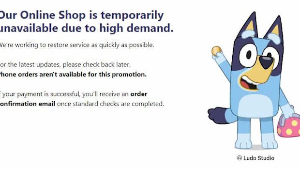 The Australia Post online store has crashed, hours after the new $2 Bluey coins were released.