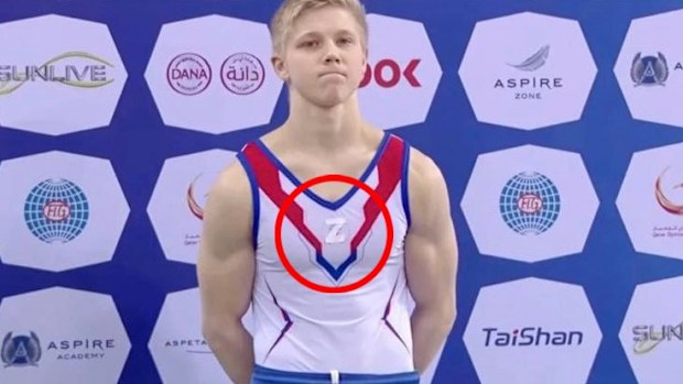 Ivan Kuliak wore a pro-war 'Z' symbol on his leotard for the medal ceremony.