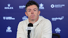 Rory McIlroy of Northern Ireland speaks to the media during a practice round prior to the PGA Championship at Aronimink Golf Club on May 12, 2026 in Newtown, Pennsylvania. (Photo by Jamie Squire/Getty Images)