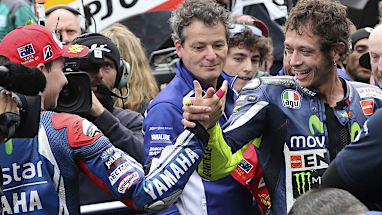 But Lorenzo was the first to congratulate Rossi. (AAP)