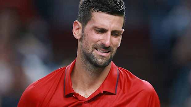 Novak Djokovic in action on the court.